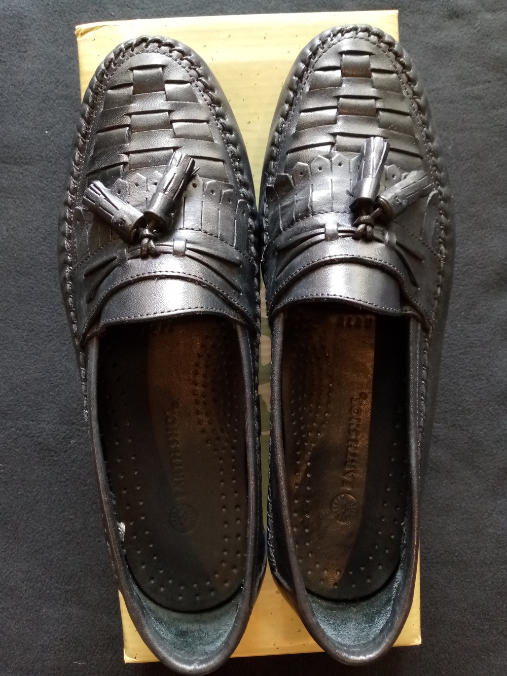 Men's Black Tassel Woven Leather Loafers